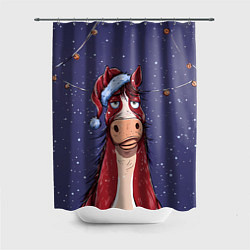 Шторка для ванной Новогодняя лошадь символ 2026 года