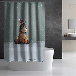 Шторка для душа Лошадка на фоне снегопада, цвет: 3D-принт — фото 2