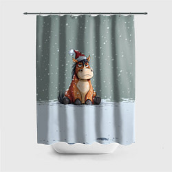 Шторка для ванной Лошадка на фоне снегопада