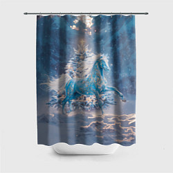 Шторка для ванной Лошадка в заснеженном лесу 2026
