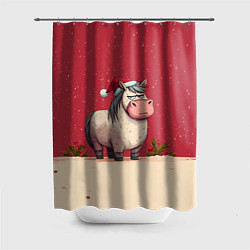 Шторка для ванной Новогодняя лошадка с прищуренным взглядом