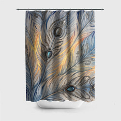 Шторка для ванной Синие перья с самоцветами