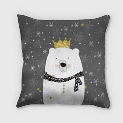 Подушка квадратная Белый медведь с короной