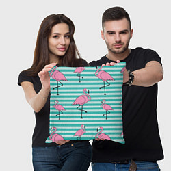 Подушка квадратная Полосатые фламинго, цвет: 3D-принт — фото 2