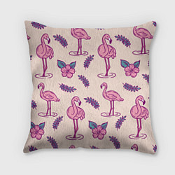 Подушка квадратная Фламинго: розовый мотив