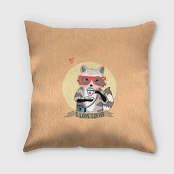 Подушка квадратная Raccoon Love Coffee