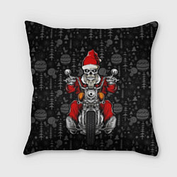 Подушка квадратная Santa skeleton on a motorcycle, цвет: 3D-принт