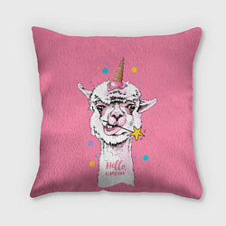 Подушка квадратная Hello llamacorn - ice cream, цвет: 3D-принт