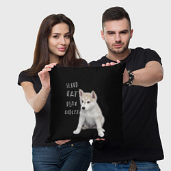 Подушка квадратная Sleep Eat Play Repeat Хаски щенок, цвет: 3D-принт — фото 2