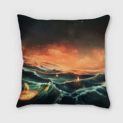 Подушка квадратная Фэнтези море корабли закат, цвет: 3D-принт