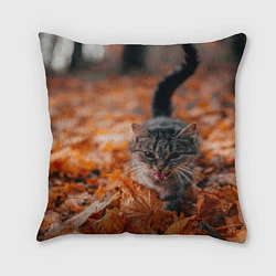 Подушка квадратная Мяукающий кот осенние листья