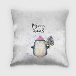 Подушка квадратная Пингвин с новым годом, цвет: 3D-принт