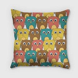 Подушка квадратная Разноцветные совы, цвет: 3D-принт