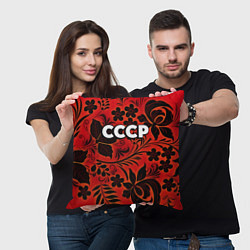 Подушка квадратная СССР хохлома, цвет: 3D-принт — фото 2