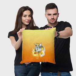 Подушка квадратная Акварельные кролики милота, цвет: 3D-принт — фото 2