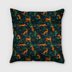 Подушка квадратная Паттерн из Тигров и Растений, цвет: 3D-принт