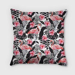 Подушка квадратная Фламинго и попугаи