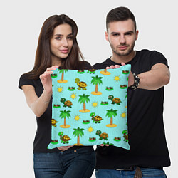 Подушка квадратная Черепашки и пальмы, цвет: 3D-принт — фото 2