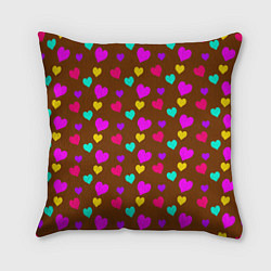Подушка квадратная Сердечки разноцветные, цвет: 3D-принт