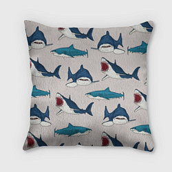 Подушка квадратная Кровожадные акулы паттерн, цвет: 3D-принт