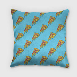 Подушка квадратная Пицца паттерн на голубом, цвет: 3D-принт