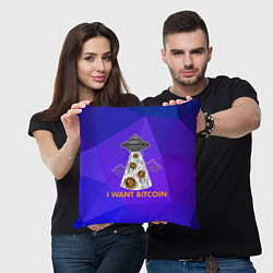 Подушка квадратная Я хочу биткоин!!!, цвет: 3D-принт — фото 2