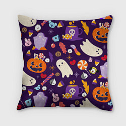 Подушка квадратная HALLOWEEN BTS BT21 PATTERN БТ21 БТС ХЕЛЛОУИН, цвет: 3D-принт