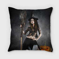 Подушка квадратная Милая ведьма с метлой, цвет: 3D-принт