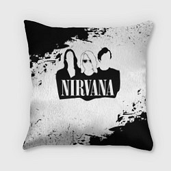 Подушка квадратная Нирвана Рок Группа Гранж ЧБ Nirvana, цвет: 3D-принт