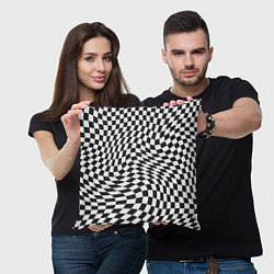 Подушка квадратная Черно-белая клетка Black and white squares, цвет: 3D-принт — фото 2