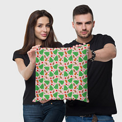 Подушка квадратная Новогодние ёлки и подарки, цвет: 3D-принт — фото 2