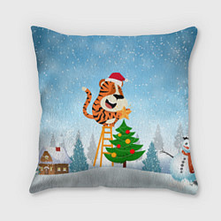 Подушка квадратная Тигр украшает новогоднюю елку