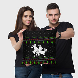 Подушка квадратная Новогодние три оленя, цвет: 3D-принт — фото 2