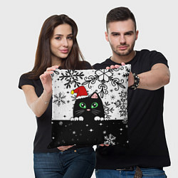Подушка квадратная Новогодний кот в колпаке Санты, цвет: 3D-принт — фото 2