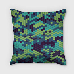 Подушка квадратная Зеленые соты в мозаике, цвет: 3D-принт