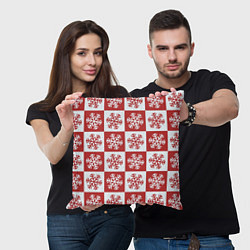 Подушка квадратная Шахматные Снежинки, цвет: 3D-принт — фото 2