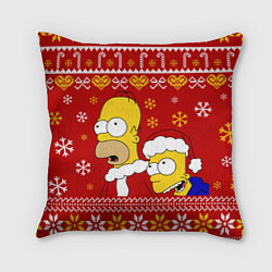 Подушка квадратная Новогодний Гомер и Барт Симпсоны, цвет: 3D-принт