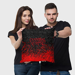 Подушка квадратная CANNIBAL CORPSE, БРЫЗГИ КРАСОК ЧЕРЕПА, цвет: 3D-принт — фото 2