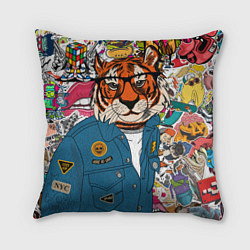 Подушка квадратная Стикербомбинг с тигром, цвет: 3D-принт