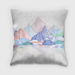 Подушка квадратная Разноцветные пастельные оттенки гор в отражении во