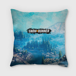 Подушка квадратная SnowRunner СноуРаннер логотип, цвет: 3D-принт