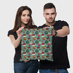 Подушка квадратная Праздничные новогодние атрибуты, цвет: 3D-принт — фото 2
