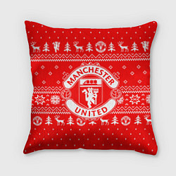 Подушка квадратная FC Manchester United: Новогодний узор