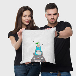 Подушка квадратная Аниме Тоторо, помощники и чернушки под снегом, цвет: 3D-принт — фото 2