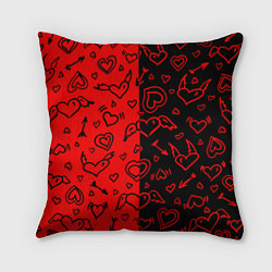 Подушка квадратная Черно-Красные сердца с крылышками, цвет: 3D-принт