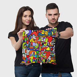 Подушка квадратная Romero Britto - love collage, цвет: 3D-принт — фото 2