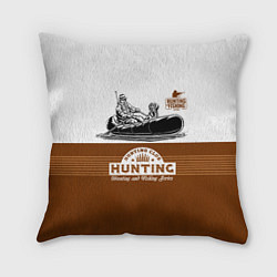 Подушка квадратная Охотник на уток в лодке с собакой, цвет: 3D-принт