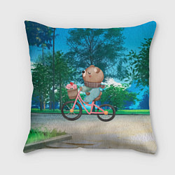 Подушка квадратная Медведь на велосипеде, цвет: 3D-принт