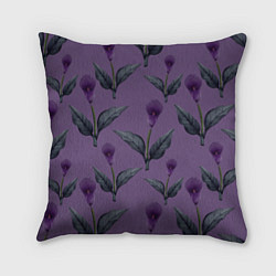 Подушка квадратная Фиолетовые каллы с зелеными листьями