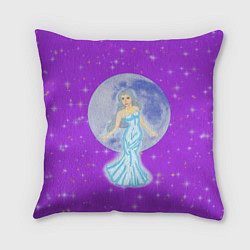 Подушка квадратная Дева, воплощение Луны, звёздное лиловое небо, цвет: 3D-принт